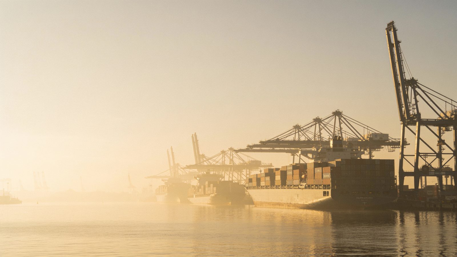 Containerhafen Hamburg im goldenen Morgenlicht